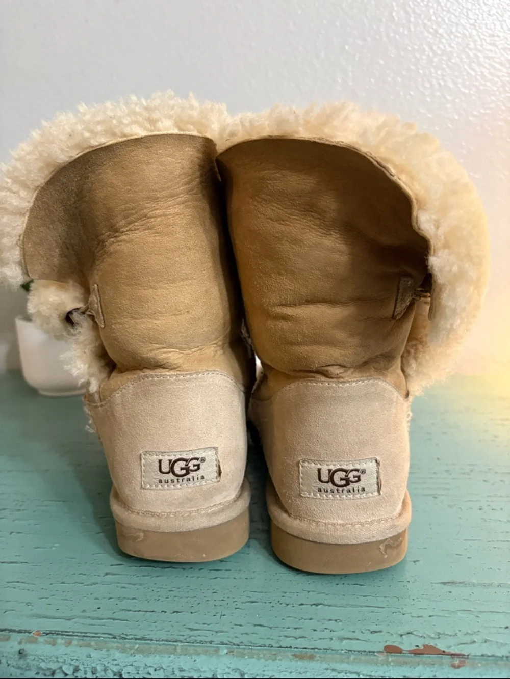 UGG Women's Tan Suede Shearling Cuff Ankle Boot